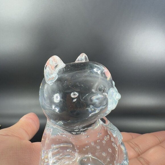 Vintage Clear Baby Bear Glass Figurine Paperweight With Small Bubbles Whimsical - Picture 5 of 12